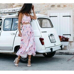 Yumi Kim Key West Trinity Skirt A-Line Maxi Button Front Floral Pink Medium